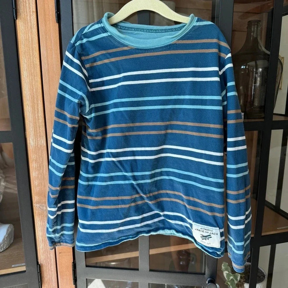 Janie & Jack reversible long sleeve tee appliqué embroidered striped plane boys - Picture 2 of 5